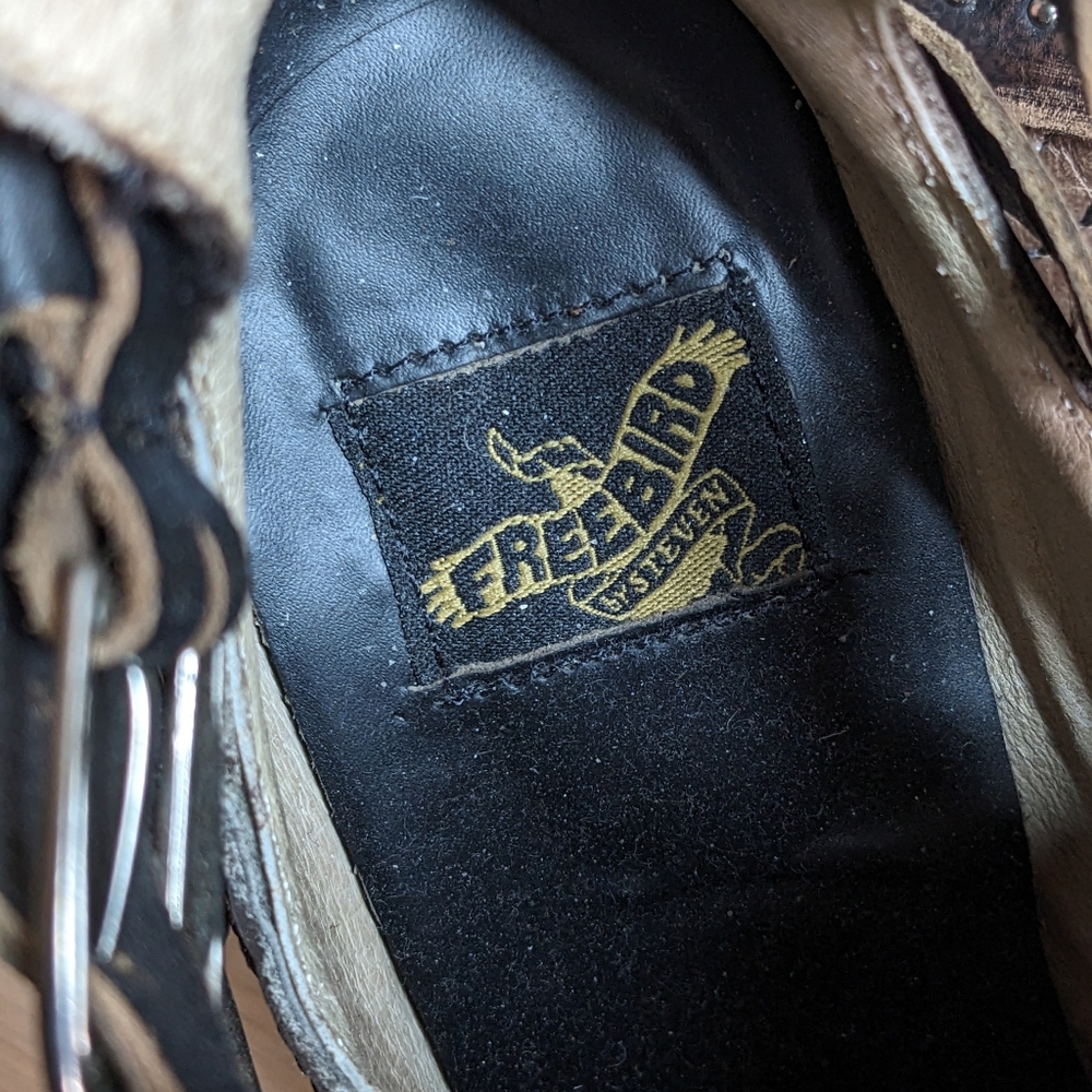 Freebird Lion Rainbow Booties 9 Taupe Brown Leather Strappy Studded Stack Heel - Picture 10 of 15